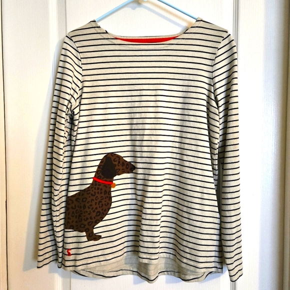 Joules Tops - Joules White Black Striped Dachshund Dog Long Sleeve Top SZ 10